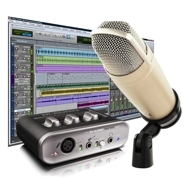 Запись звуков через микрофон. Комплект m-Audio Air 192 | 4 Vocal Studio Pro. Behringer c-1. Neumann u67. Белый микрофон m Audio.