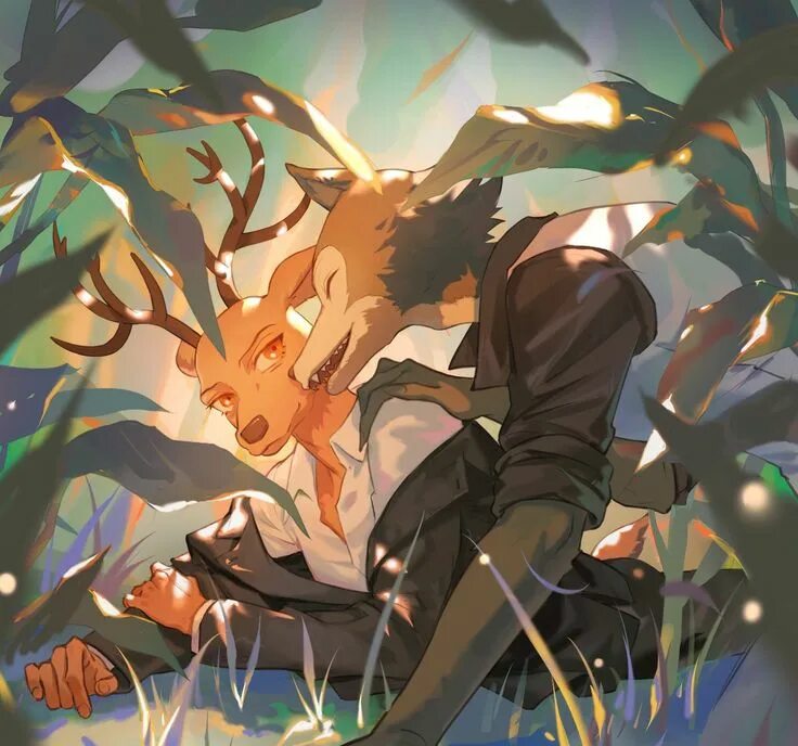 Льюис беастарс. Выдающиеся звери яой. Beastars легаси и луи. Волк и олень аниме. Выдающиеся звери легаси и луис.