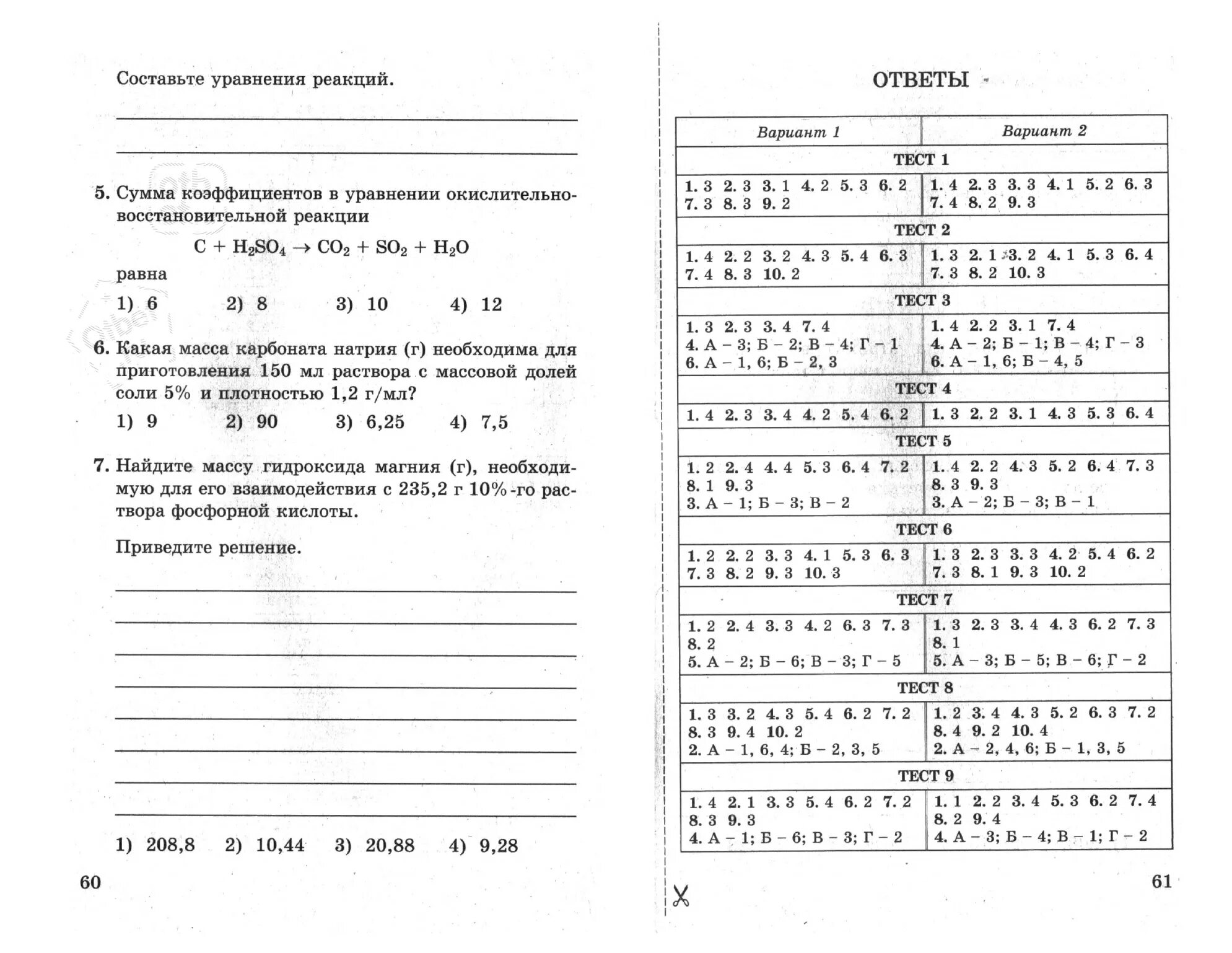 Контрольная работа 2 тест 9 класс