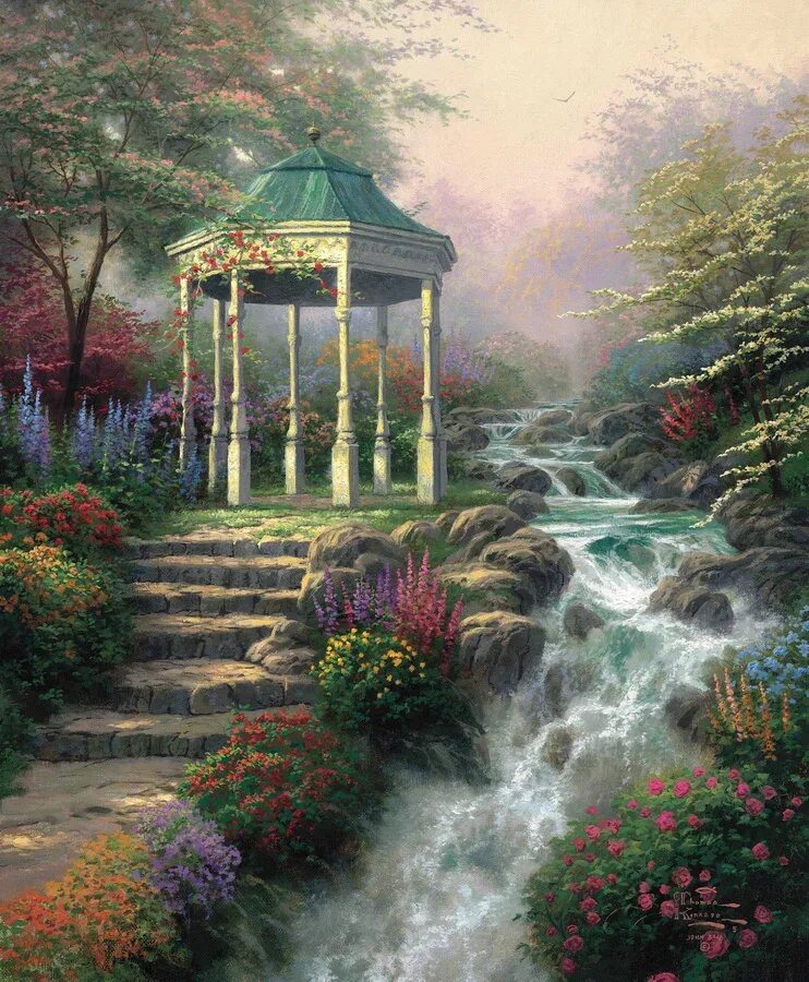 Беседка пейзаж. Райский сад *художник Thomas Kinkade.