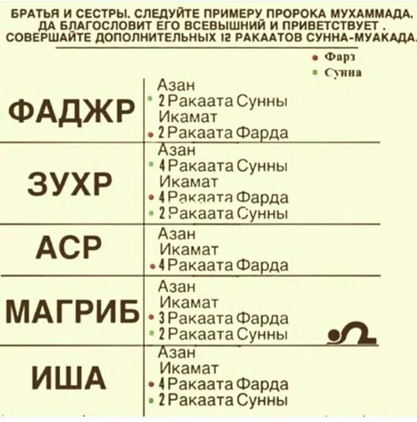 Таблица ракаатов намаза. Количество ракаатов в намазах. АСР сколько ракаатов. Количество ракаатов в день. Зухр намаз сколько ракаатов