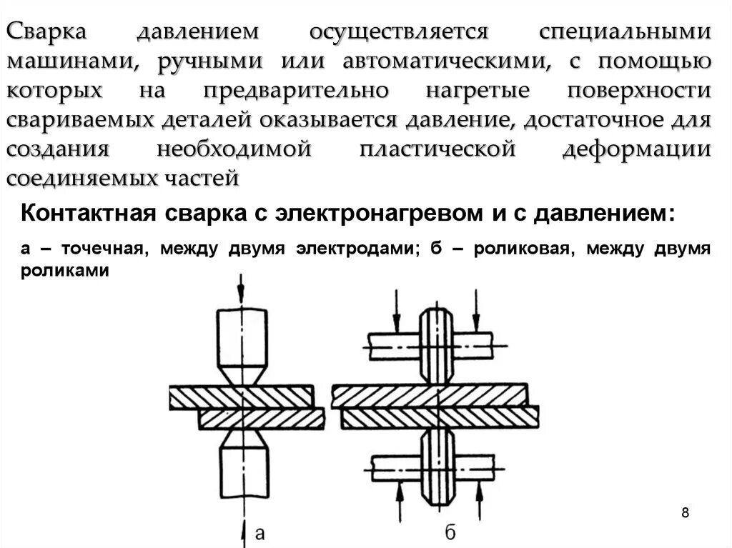 Нагрев деталей соединения. Сварка давлением схема. Характеристика видов сварки давлением. Схема соединения деталей сваркой давлением. Схема контактной сварки давлением.