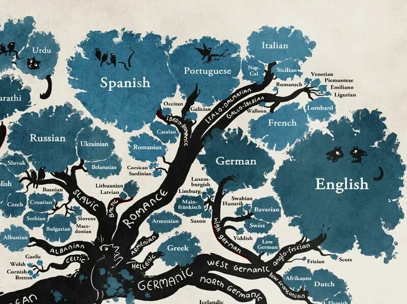Дерево языков Минна Сандберг. Древо германских языков. Многообразие языков. Языковое разнообразие.