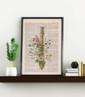 Christmas Gift Doctor gift Spine Flower Art Anatomy Book Page L 8.1x12 дюйм...