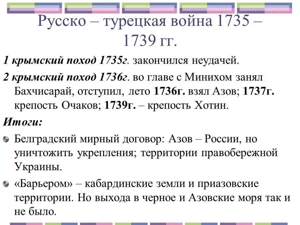 Причины русско-турецкой войны 1735-1739. Русско турецкая 1735 1739 кратко