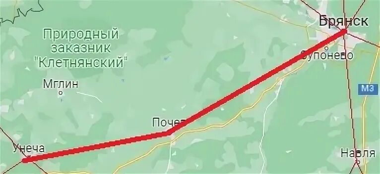 Брянск унеча расстояние