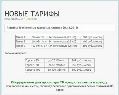 Тарифы интернет в тверь