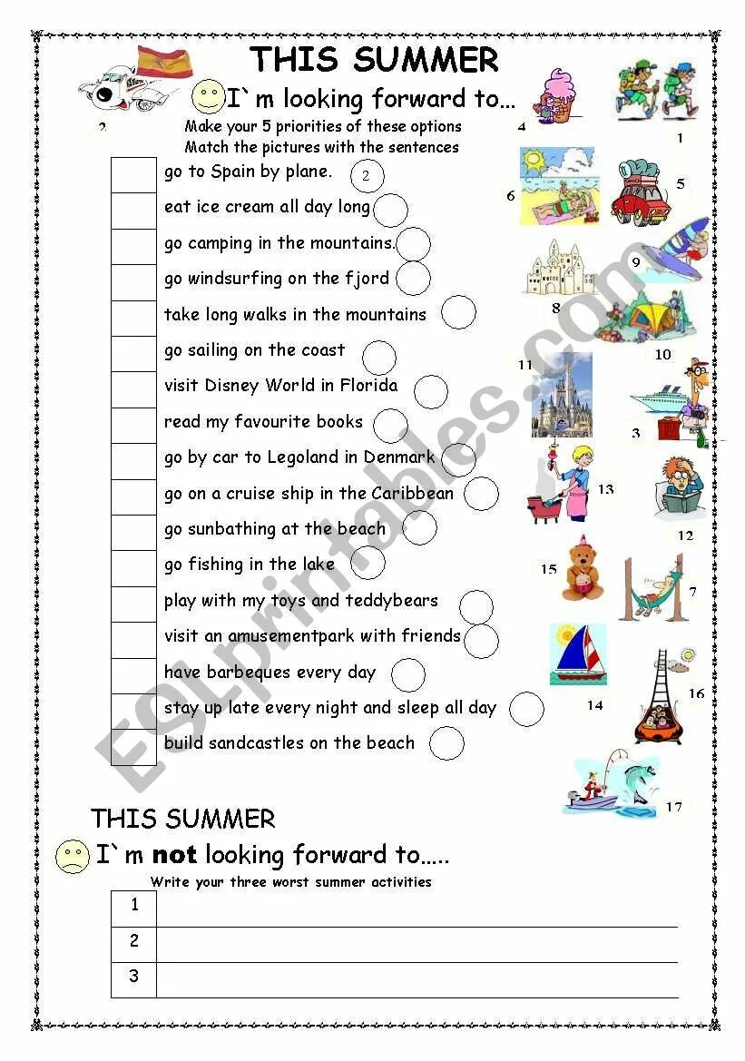 Английский задания для Summer activities. Worksheets Summer Holidays 6 класс. Summer Vocabulary Worksheets. Summer ESL.