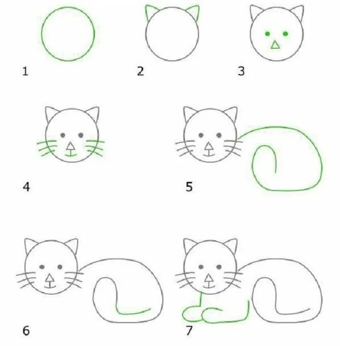 Рисовать поэтапно котиков. Простые пошаговые рисунки. Схема рисования кошки. Схема рисования кошки для дошкольников. Схема рисования котенка для детей.
