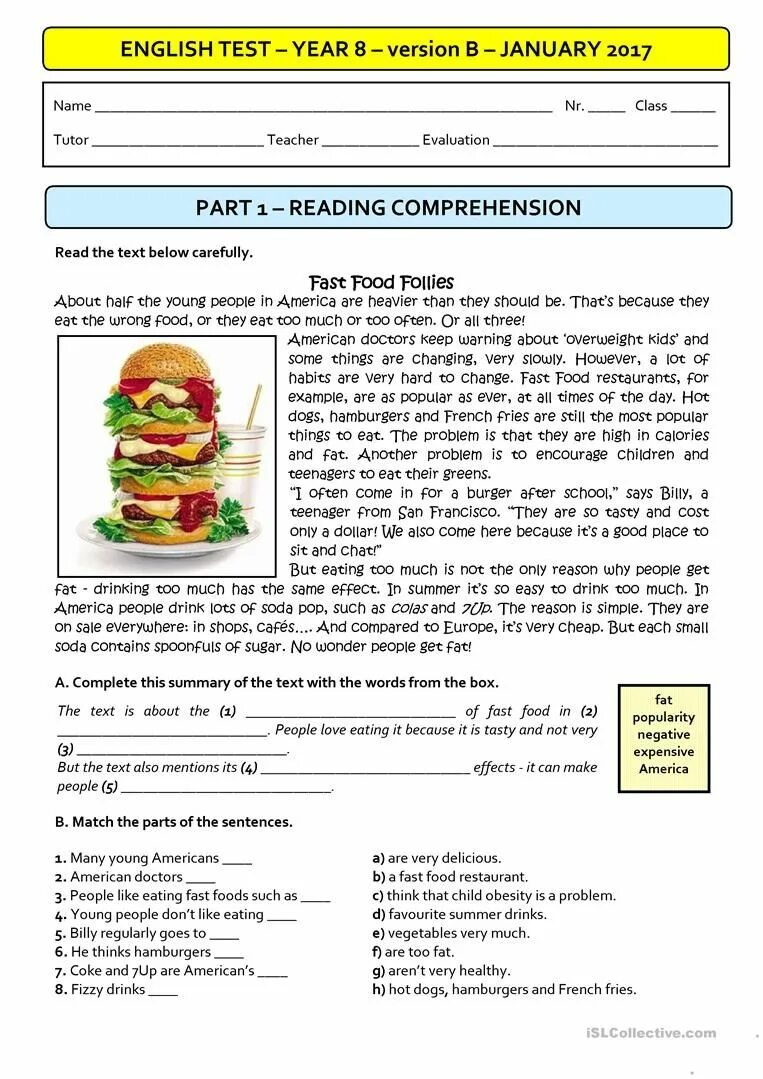 Reading 6 form. Reading comprehension английский. фаст фуд на английском. reading comprehension тесты. английский упражнения eating food. worksheet.