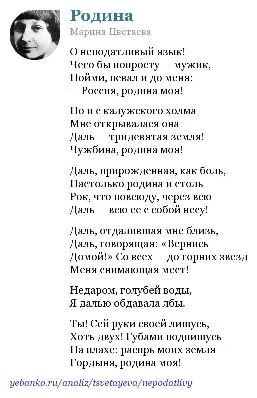 Языков стих анализ. М Цветаева Родина. Стих о родине Цветаева о неподатливый язык.