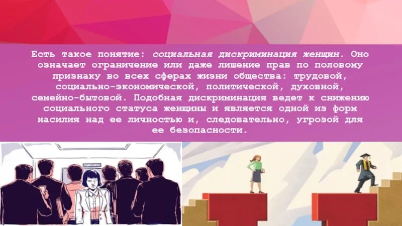 Что значит ограниченное общество. Социальная дискриминация женщин. Понятие социальная дискриминация женщин. Социальная дискриминация женщин формы проявления. Роль женщины в обществе.