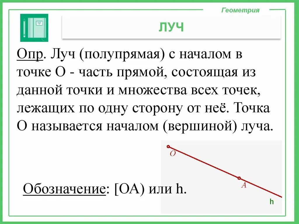 Луч геометрия 7. Луч (геометрия). Луч это Геометрическая фигура. Свойства луча в геометрии. Луч определение геометрия.