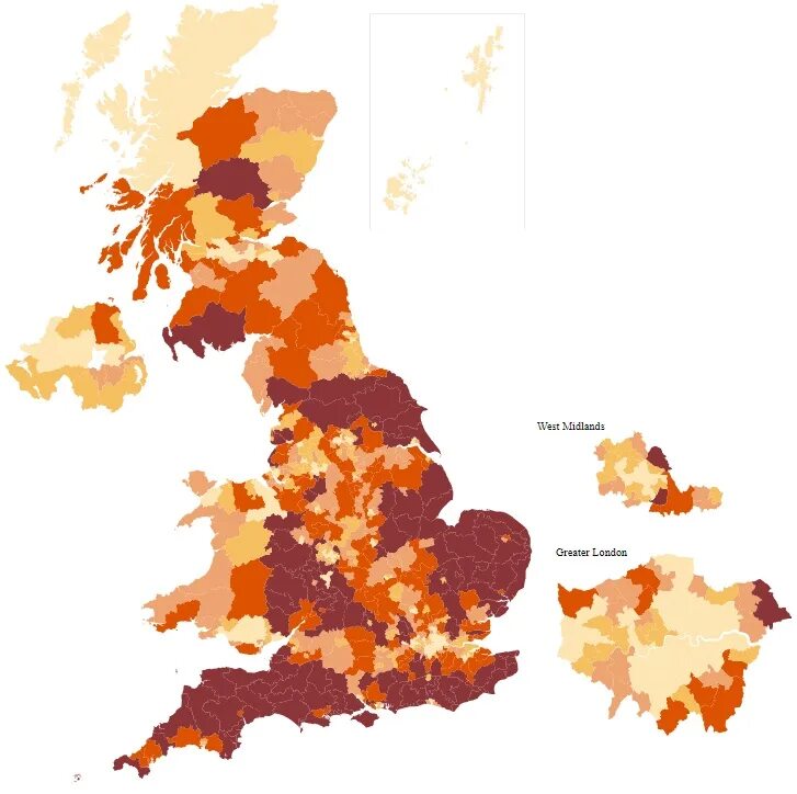 Uk urbanization Map. Constituencies in the uk.