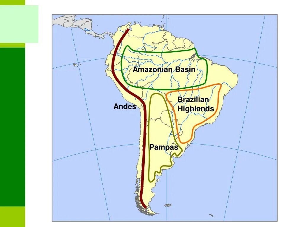 Страны бассейна амазонки и ла платской. Ла-Платская низменность на карте Южной Америки. Оринокская низменность на карте Южной. Ла Платская равнина на карте Южной Америки. Бразильское Нагорье на карте Южной Америки.