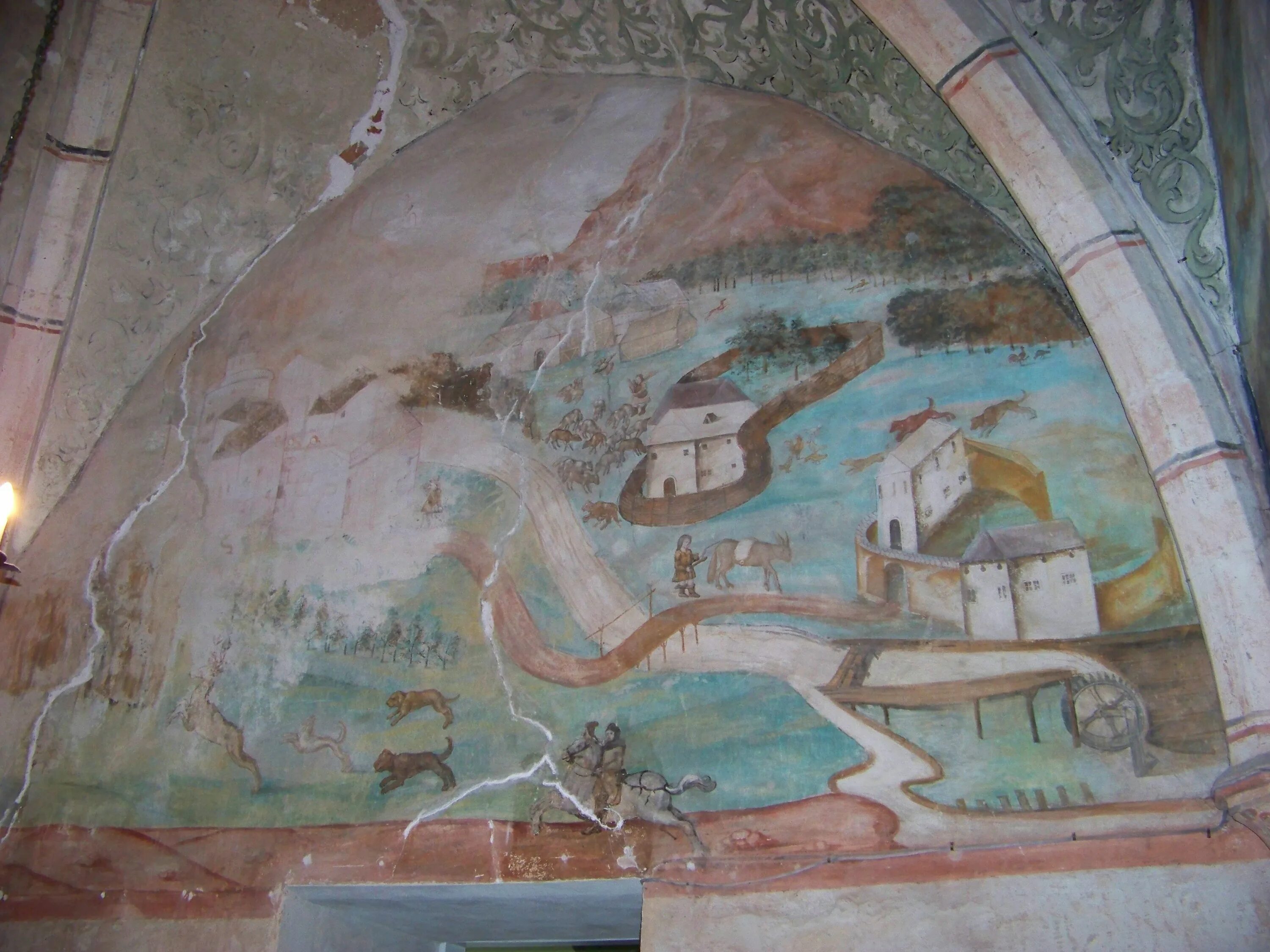 Рассматривая фрески почерневшие от времени. Замок Гоуска часовня фрески. Фреска Отто Хайхерта. Городище Афросиаб фрески. Фрески из часовни аббатства Рокамадур.