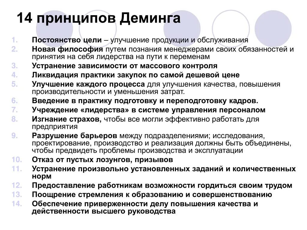 В реализации установленных норм. 14 Принципов управления качеством Деминга. Уильям Эдвардс Деминг 14 принципов. Основные принципы качества э Деминга.