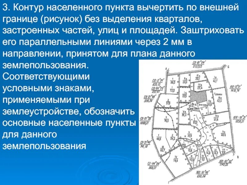 Оформление плана землевладения. Квартал и выдел. Контур населенного пункта. План землепользования Землеустройство.