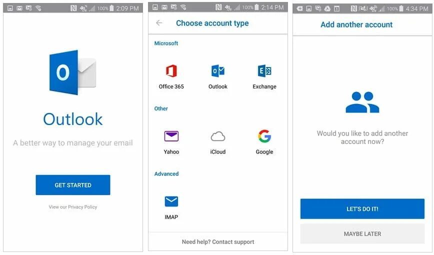 Outlook на андроид. Outlook Android время загрузки почты.