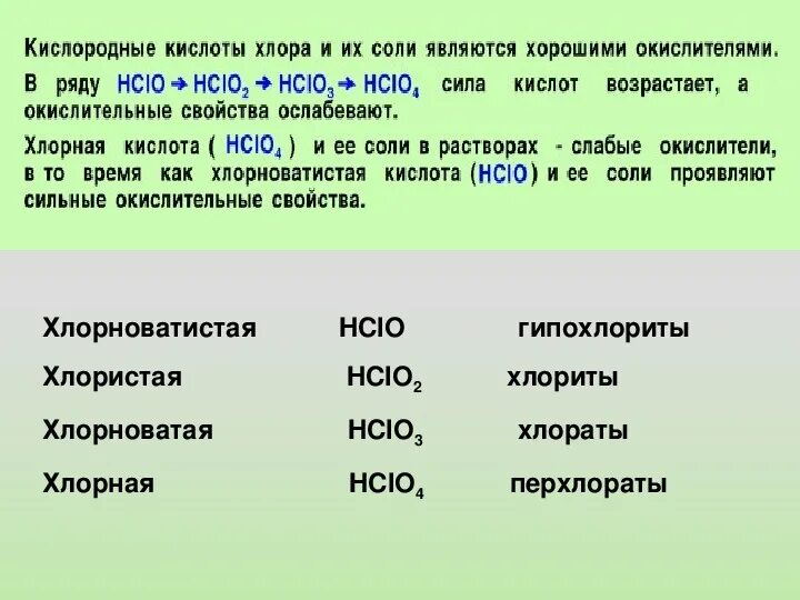 Кислота и соль hclo2. Кислоты хлора названия и формулы. Соли хлора. Соли кислот с хлором.