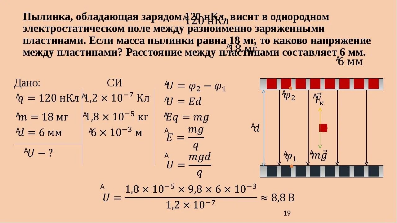 Капелька масла радиусом 1 мкм. Заряды в однородном поле. Напряженность между пластинами. Заряды на стальной пластине. Разность потенциалов в однородном электростатическом поле поле.