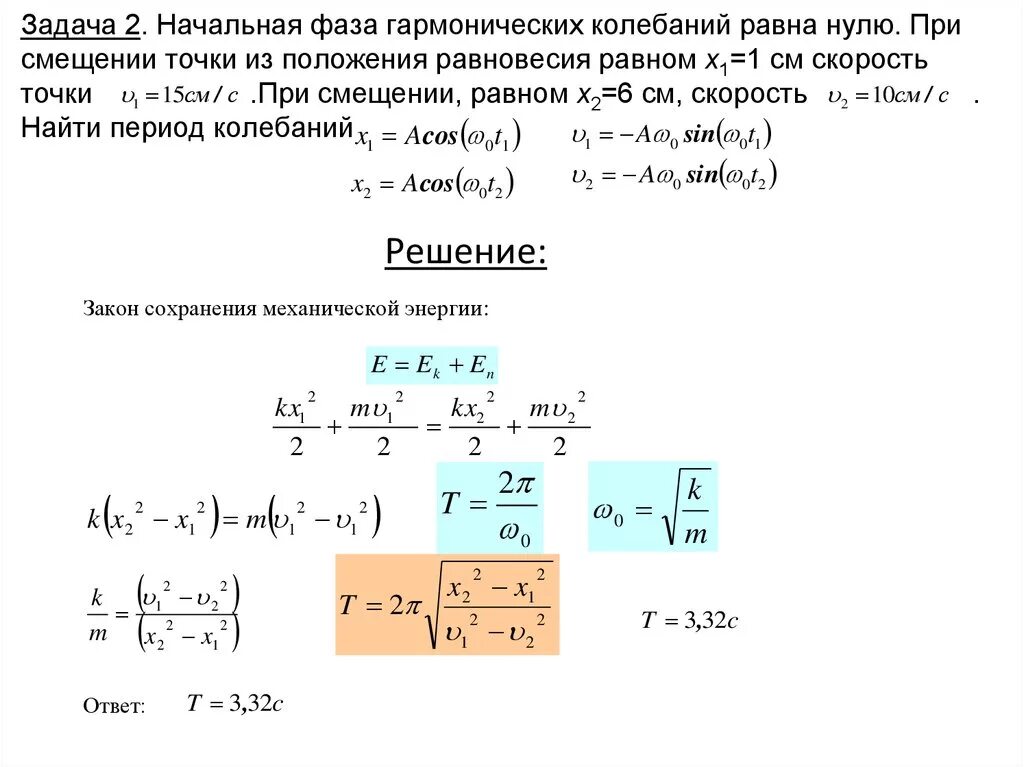 Начальная фаза при гармонических колебаниях. Смещение частиц от положения равновесия при колебаниях. Кинематика поступательного и вращательного движения точки. Гармонические колебания задачи. Частота свободных вертикальных