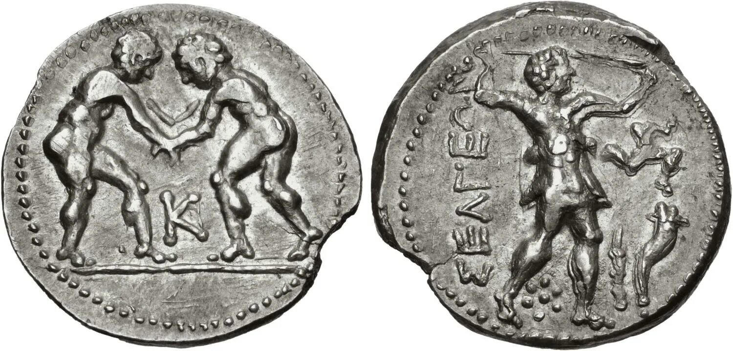 Статер древняя Греция (борьба) 370 г до н.э.. Монеты древней Памфилии. Монеты Памфилии Аспендос. Писидия Геракл монета.