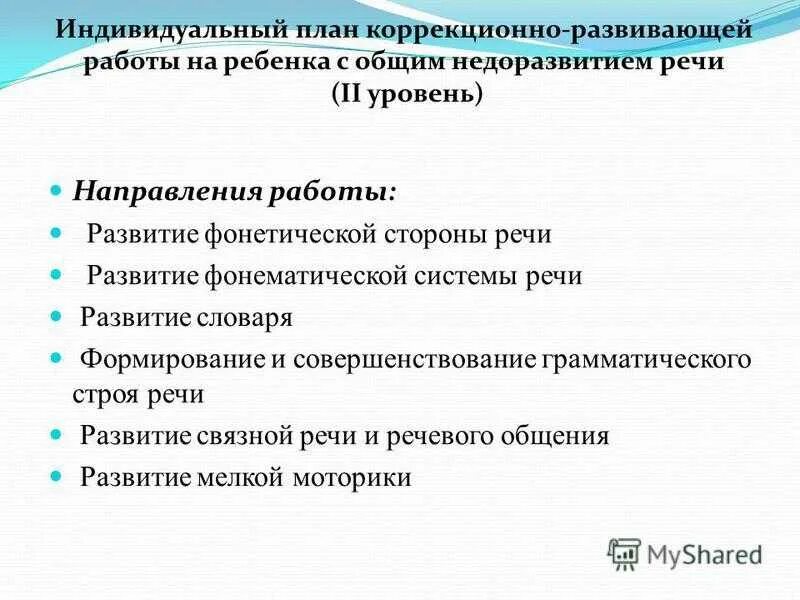 Направления индивидуальной работы с детьми