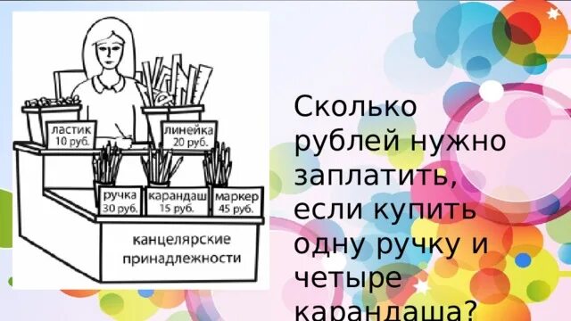 Сколько рублей нужно будет заплатить если купить 1 ручку и 4 карандаша. За 9 ручек и 4 карандаша заплатили