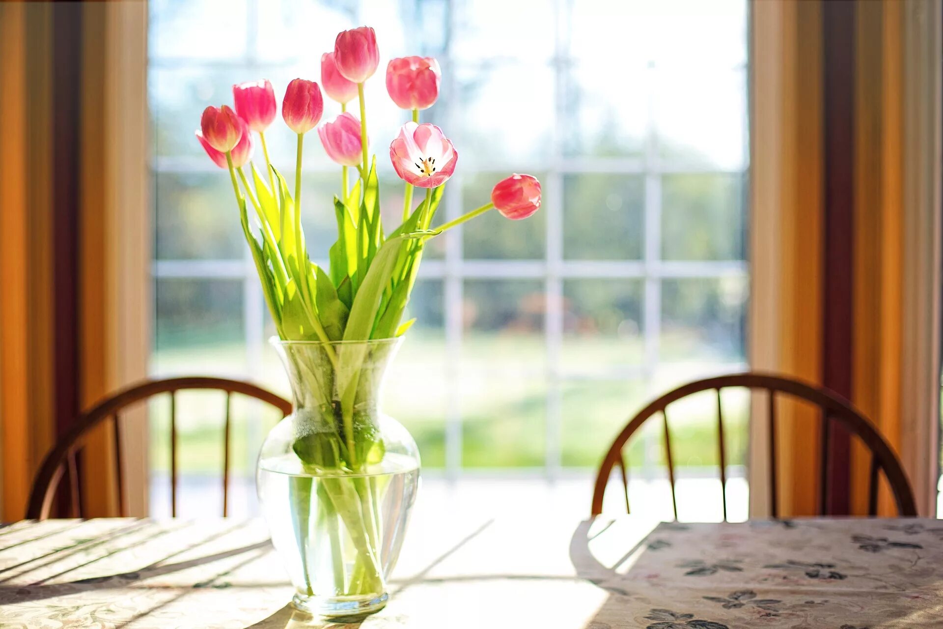 Цветы в вазе. Весенние цветы на окне. Весенние цветы на подоконнике. Весенний букет цветов утром