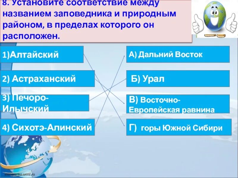 Установите соответствие между природными зонами и географическими. Установите соответствие между заповедником и природной зоной. Запа между и и.