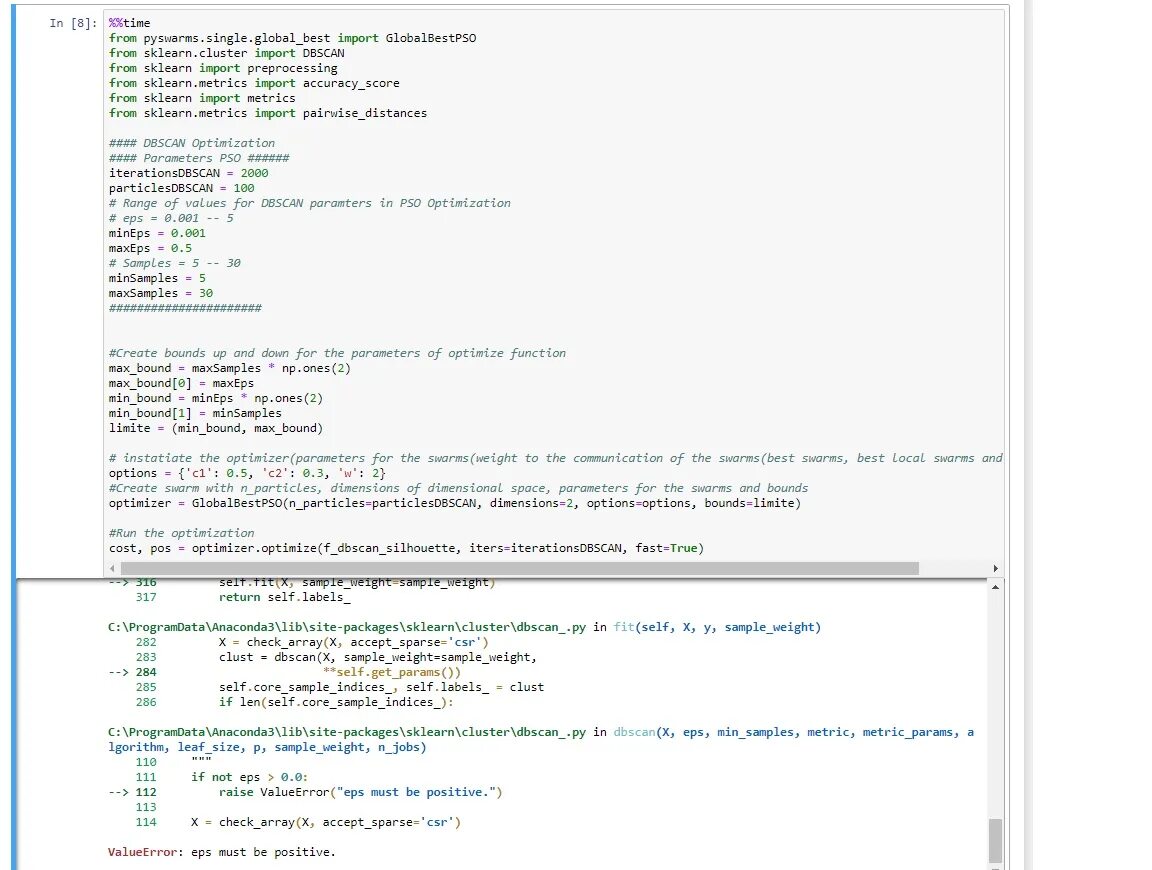 DBSCAN algorithm. Sklearn metrics.