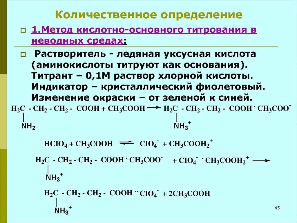 Кислотно основное титрование в среде уксусной кислоты. Кислотно-основное титрование в неводных средах примеры. Пример реакции кислотно основного титрования. Аминокапроновая кислота количественное определение реакция. Группы количественных оценок