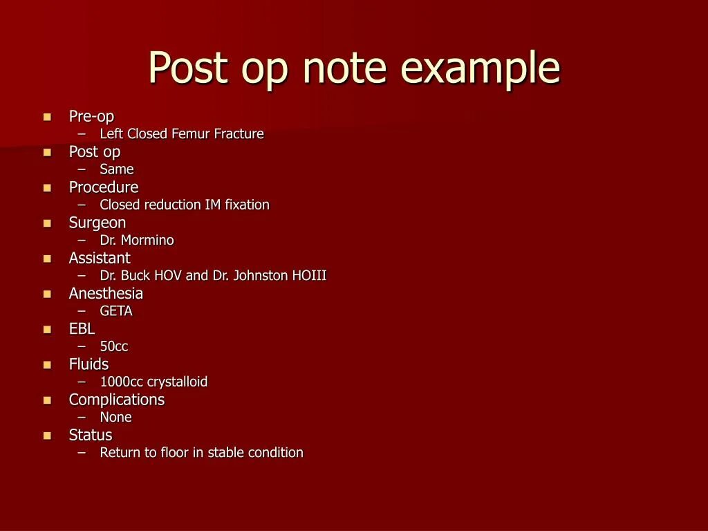 Operation note. Operation note
