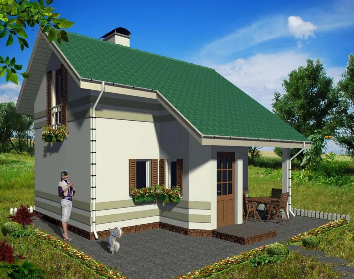 Дом из пеноблоков. Небольшой дом из пеноблоков. Дачный домик из блоков. Полутораэтажный дом из газобетона. Дом из газосиликатных блоков.