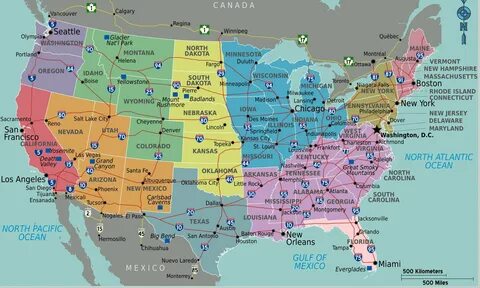 Carte des USA (Etats-Unis) - Cartes du relief, villes, administratives, pol...