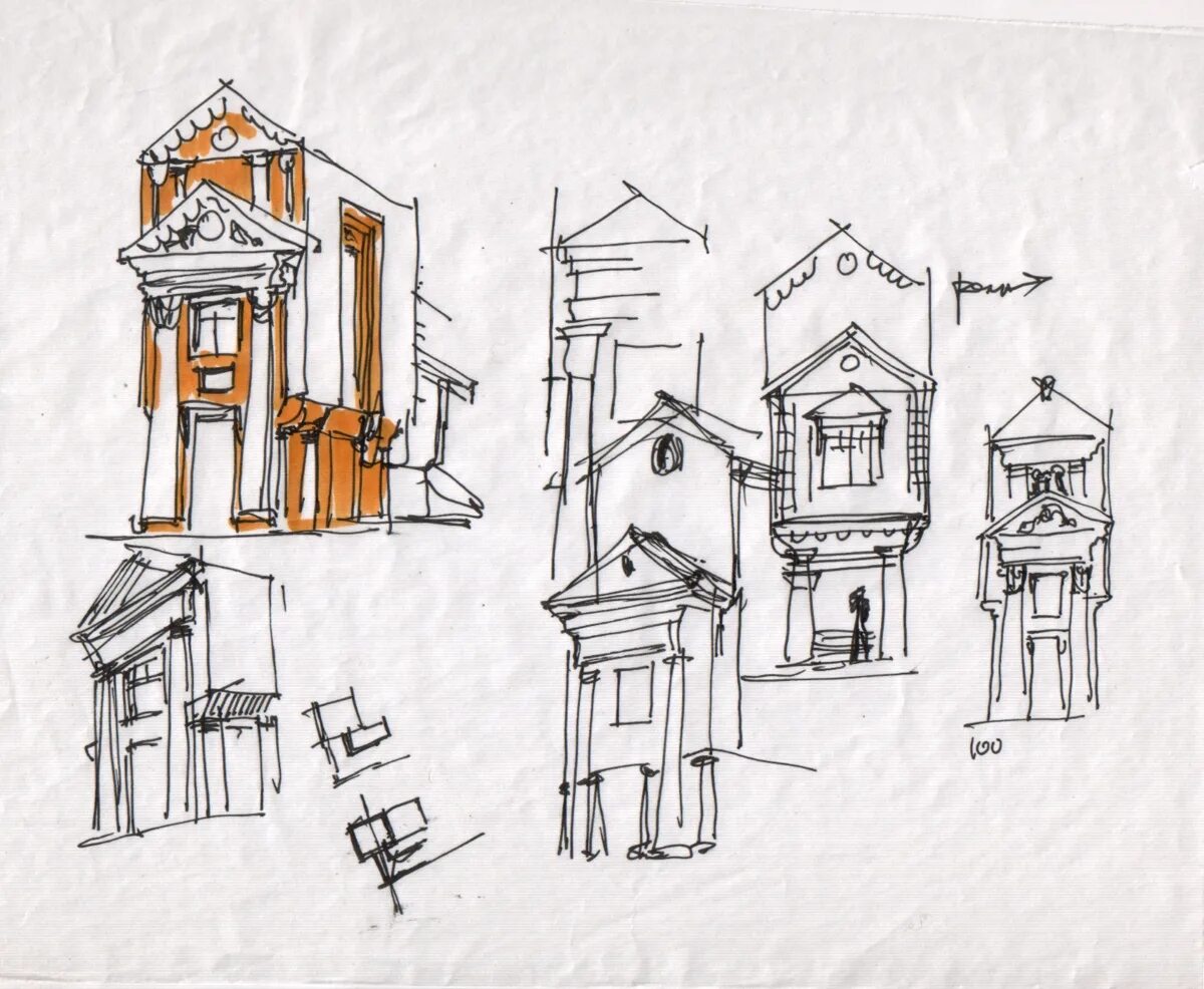 Набросок архитектурного сооружения. Зарисовка архитектурных деталей на пленэре. Фрагмент зарисовки. Пленэрные зарисовки архитектуры царицыно. Графика архитектура.