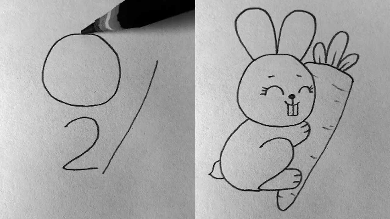 легкие рисунки. сорока и заяц рисунок. рисовать зайчика из из цифр. набор шаров с зайцем. зайцс цифрами для детей.