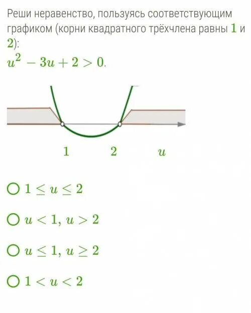 Решите неравенство 4 3 2. График квадратного трехчлена. Реши неравенство пользуясь соответствующим графиком. Реши неравенство u2−3u+2≥0.. Как решать неравенства используя график.