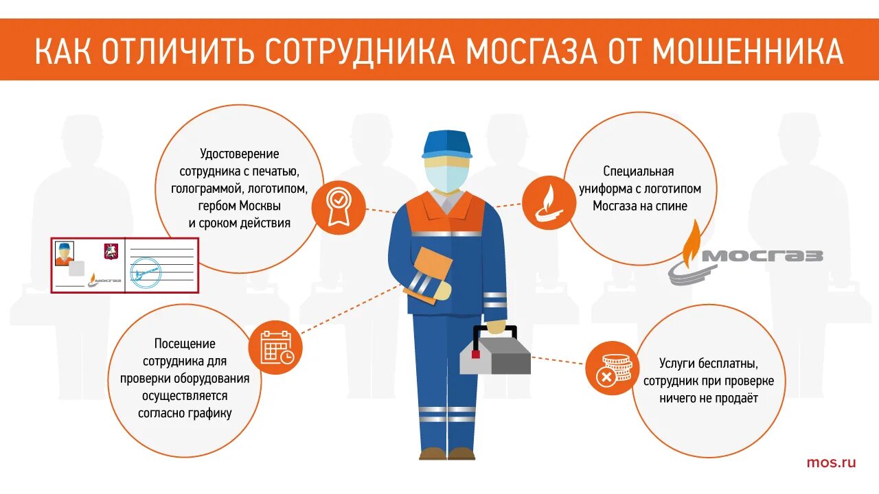 Чем отличается мошенничество. Как отличить сотрудника Мосгаза. Сотрудник Мосгаза как выглядит. Как отличить сотрудника газовой службы от мошенника.