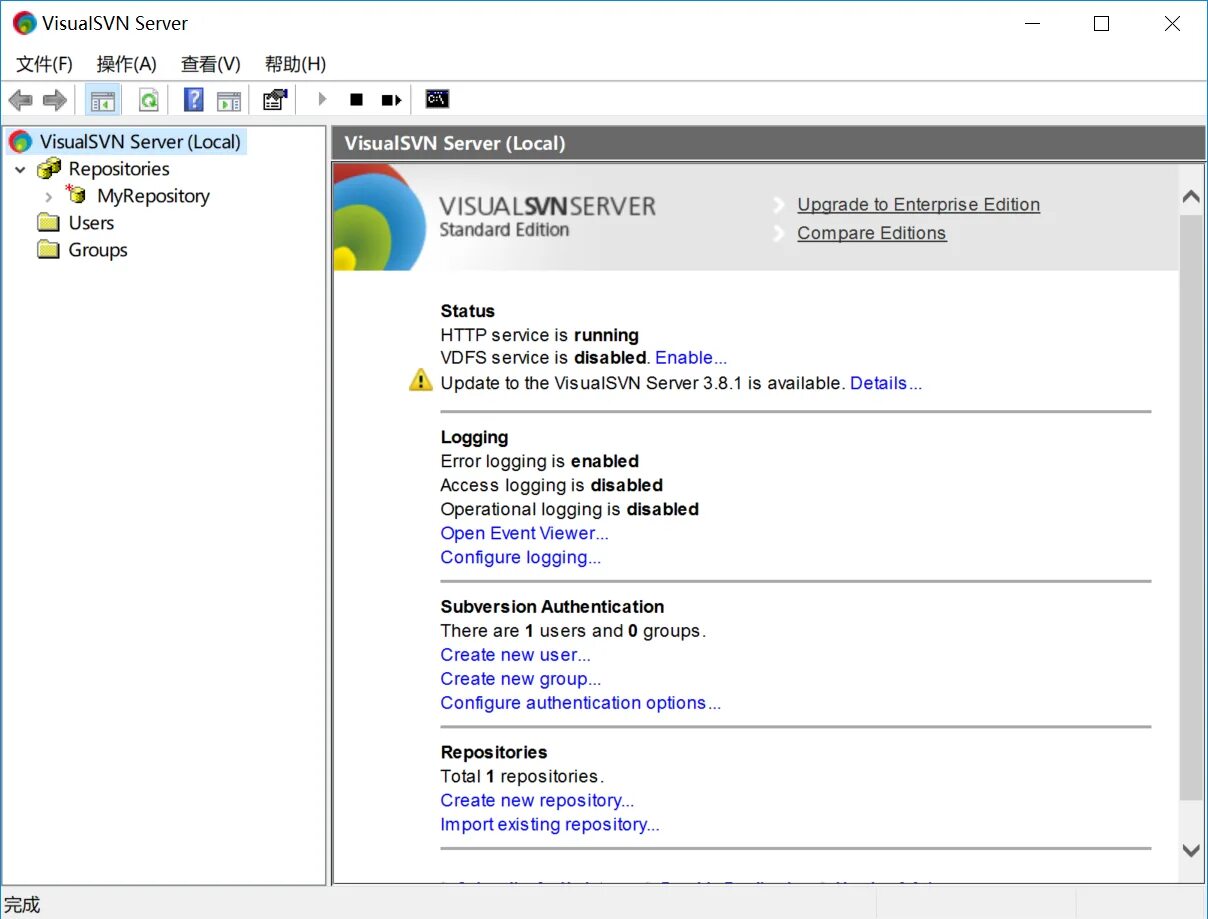 Configure logging. VISUALSVN. VISUALSVN Server Creation. Svn Import.