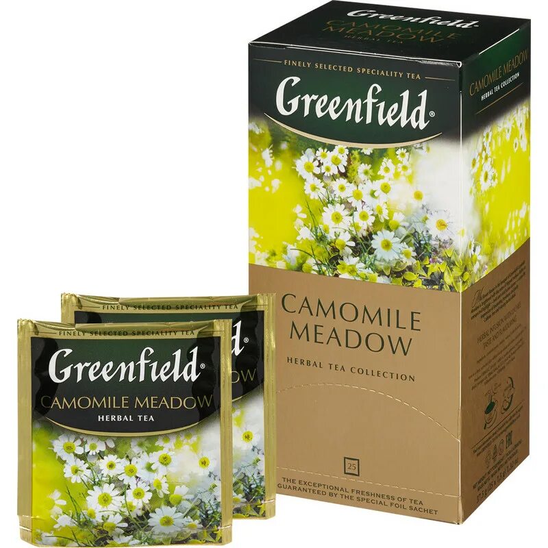 Гринфилд это. Чай Гринфилд Camomile. Чай Greenfield 25пак Camomile Meadow травяной. Чай Гринфилд Ромашка Meadow. Чай Гринфилд Камомайл Медоу 25 пак.