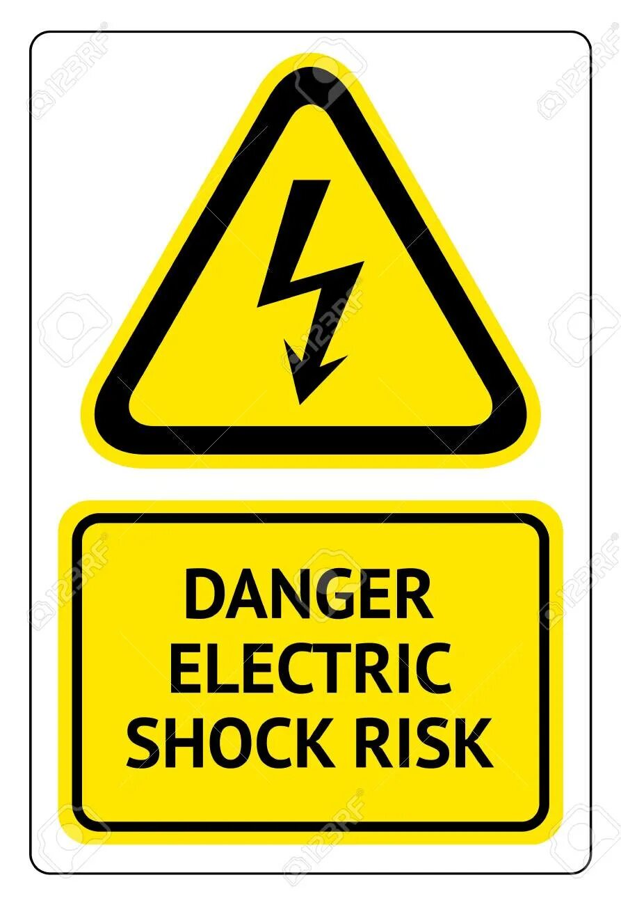 Electric shock risk. Risk of electric shock. Electric shock. Dangerous electricity. Electric shock risk.