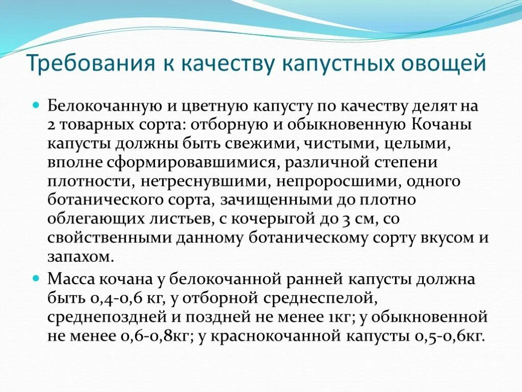 Требования к качеству хранения овощей. Требования к качеству капустных овощей. Требования к качеству капусты. Требования к качеству капустных. Требования к капустным овощам.