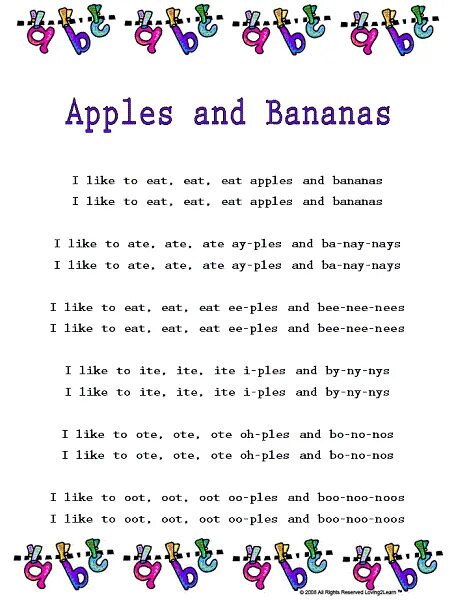 I like bananas apples. Песенка i like to eat Apples and Bananas. Текст песни банан. Песня про банан текст. Текст песни Bananas.