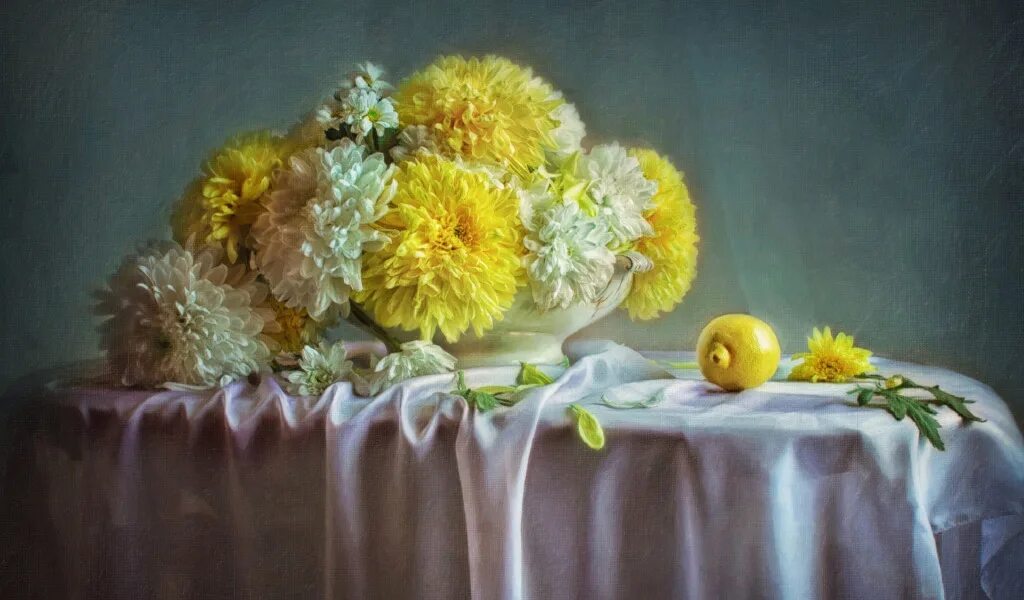 Still life with chrysanthemums and grapes Still life, Chrysanthemum, Spring bloo