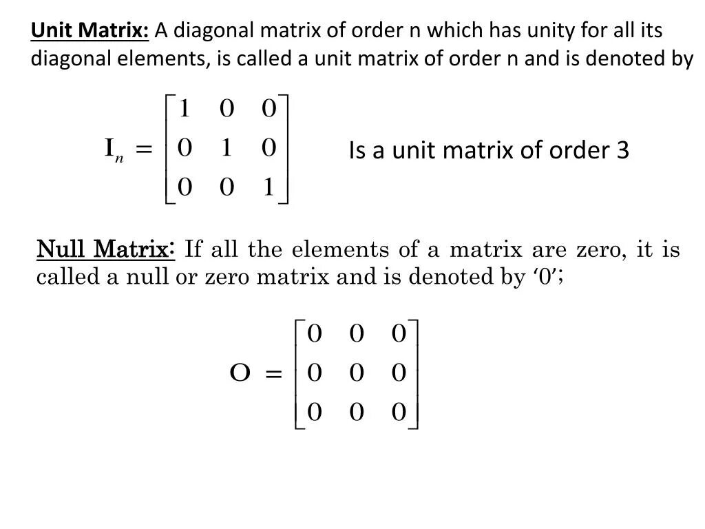 Diagonal matrices. Unit matrix. unitary matrix. diagonal matrix. row в матрице.