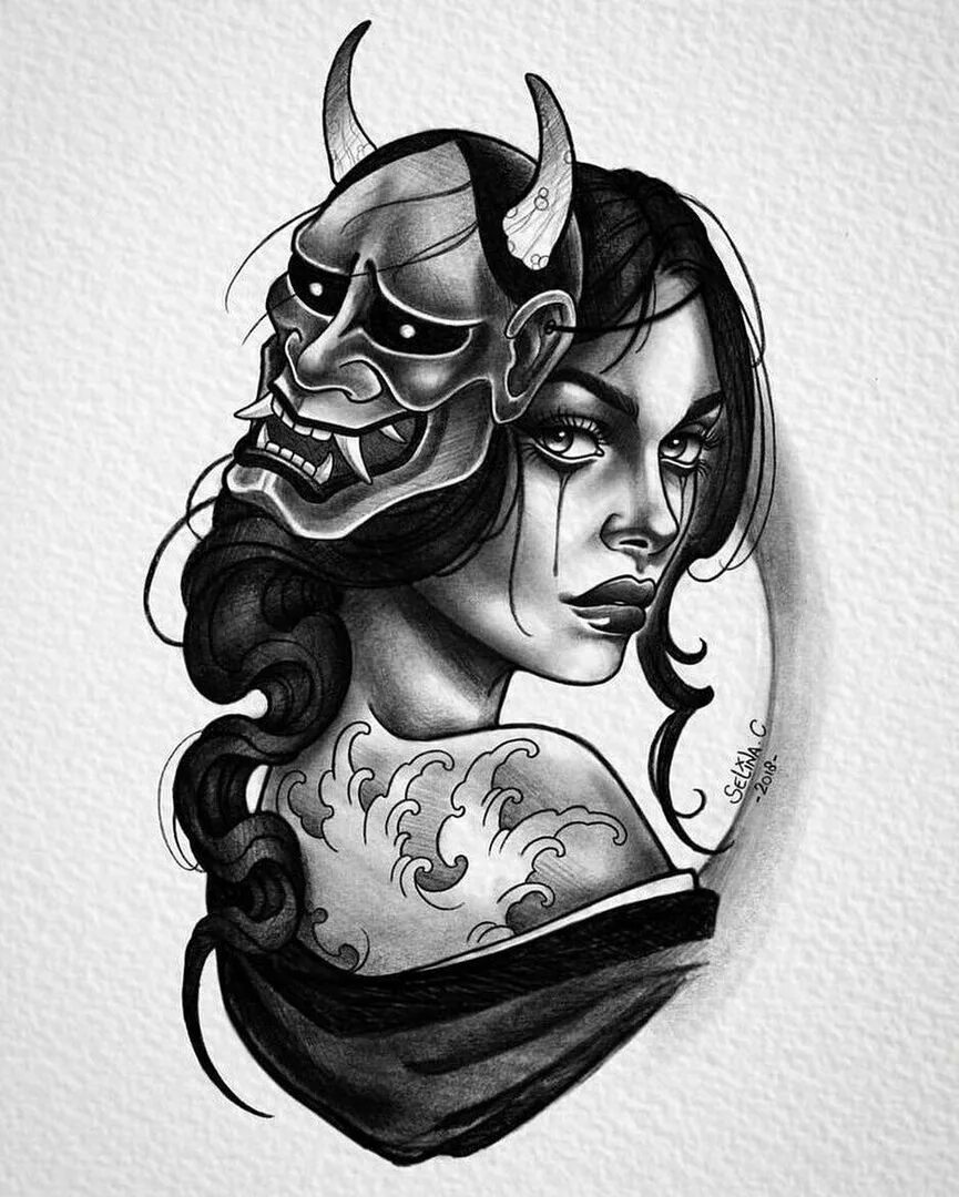 Тату девушка демон. Тату девушка демон. Дьяволица лилит тату. Японский демон ханья. Девочка дьявол тату.