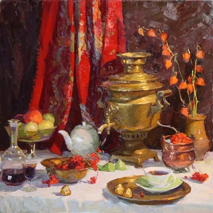 И.И. Машков «натюрморт с самоваром» (1919 г.).