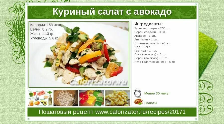 Калорийность куриного салата